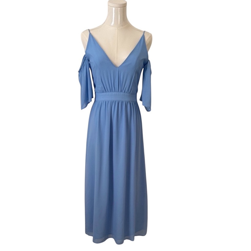 Charles Henry Cold Shoulder Sky Blue Crepe Women's Midi Dress Size XS